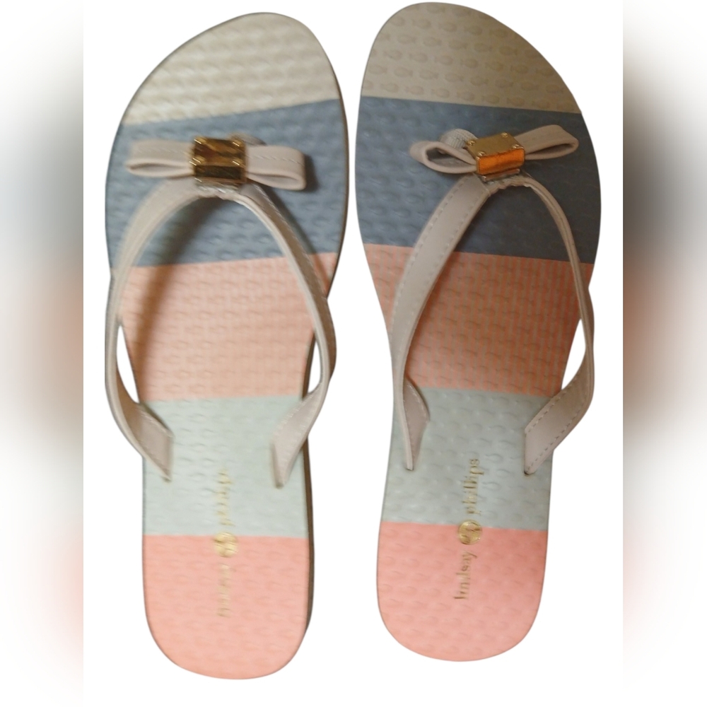 Lindsay Phillips -NWT, Switch Flops Model Katie, Pink, Gray,Beige, Bow W/Gold... - Picture 2 of 11